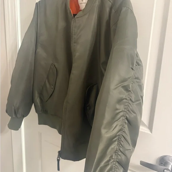 Anine Bing Khaki Bomber Jacket with Orange Lining - Picture 4 of 5
